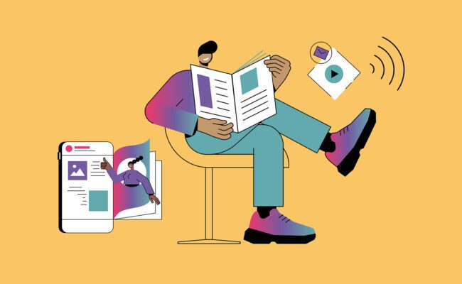 Man reading a print publication.