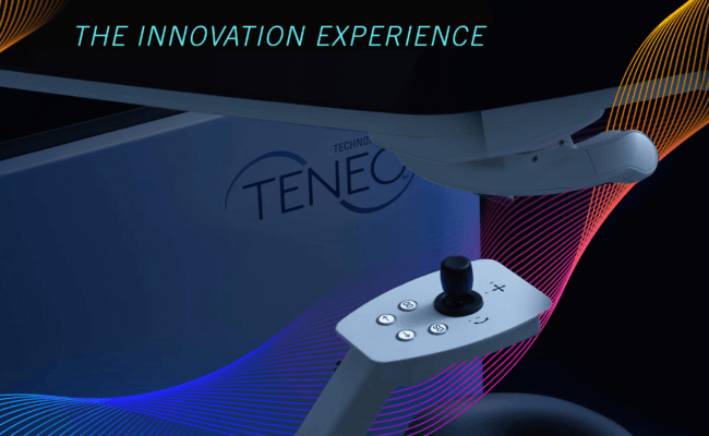 Collage of Teneo product photos and graphic elements.