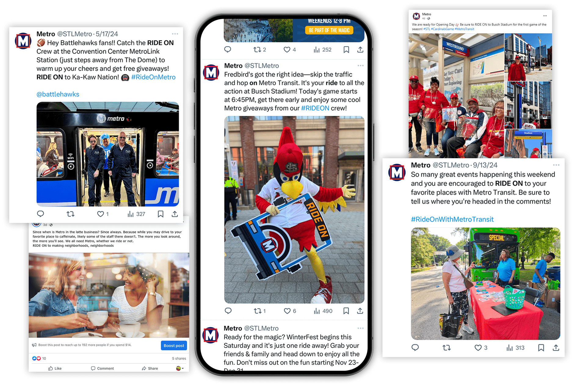 Various Metro - RIDE ON social media posts.
