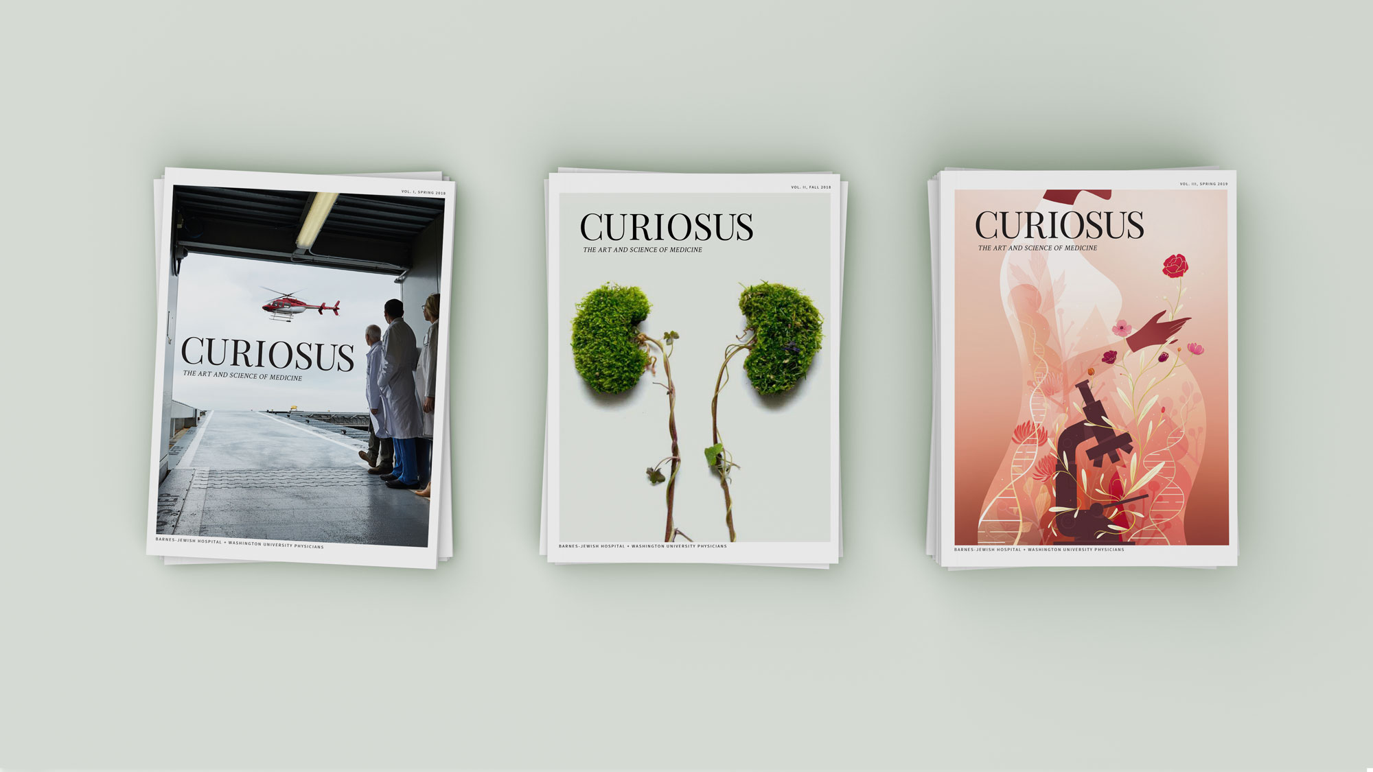 image of 3 covers of the medical publication "Curiosus".