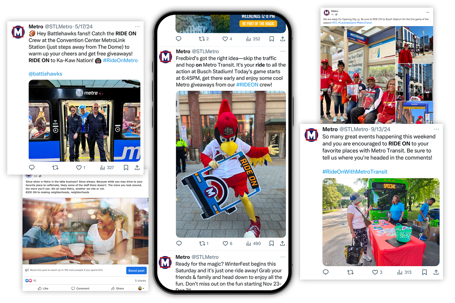 Various Metro - RIDE ON social media posts.