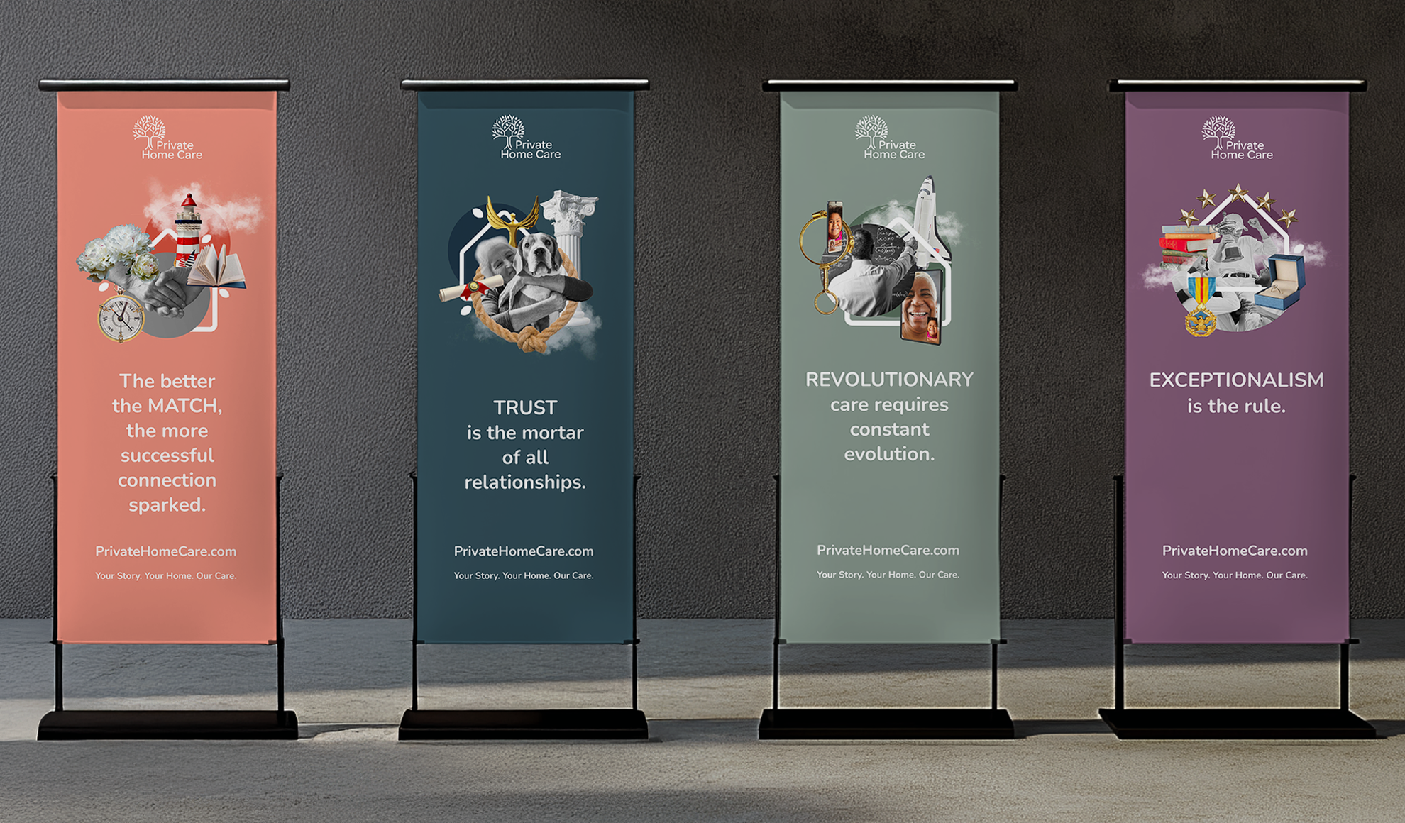 Display of 4 pull-up banners for Private Home Care.